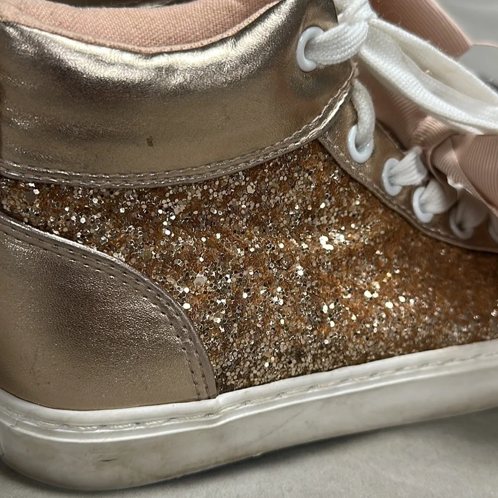 Justice Glitter High Top Sneakers with Bows, Rose Gold, 3